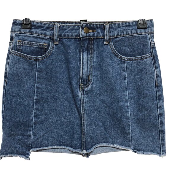 Forever 21 Womens Blue Denim‎ Distressed Mini Skirt L - Picture 2 of 4